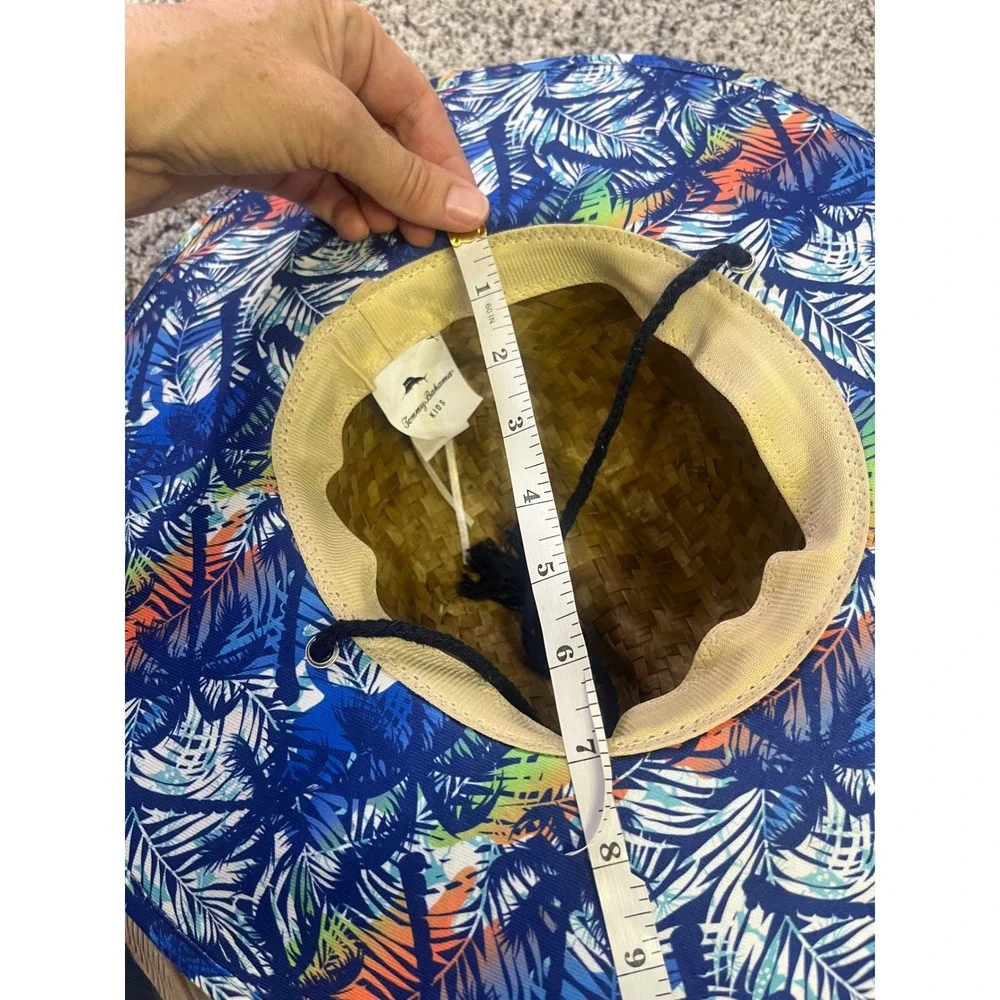 Tommy Bahama Kids Boys Straw Sun Hat Blue Tropical Palm Leaf 4-7 Years Wide Brim